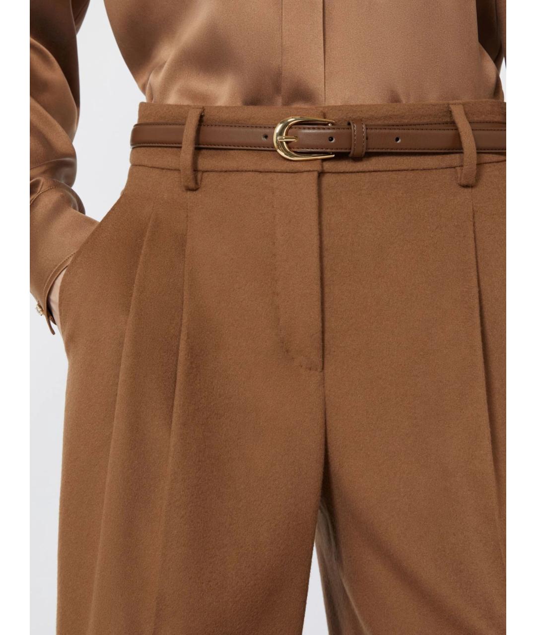 MAX MARA STUDIO Коричневые шерстяные брюки широкие, фото 5