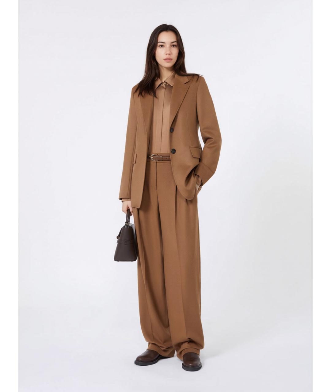 MAX MARA STUDIO Коричневые шерстяные брюки широкие, фото 2