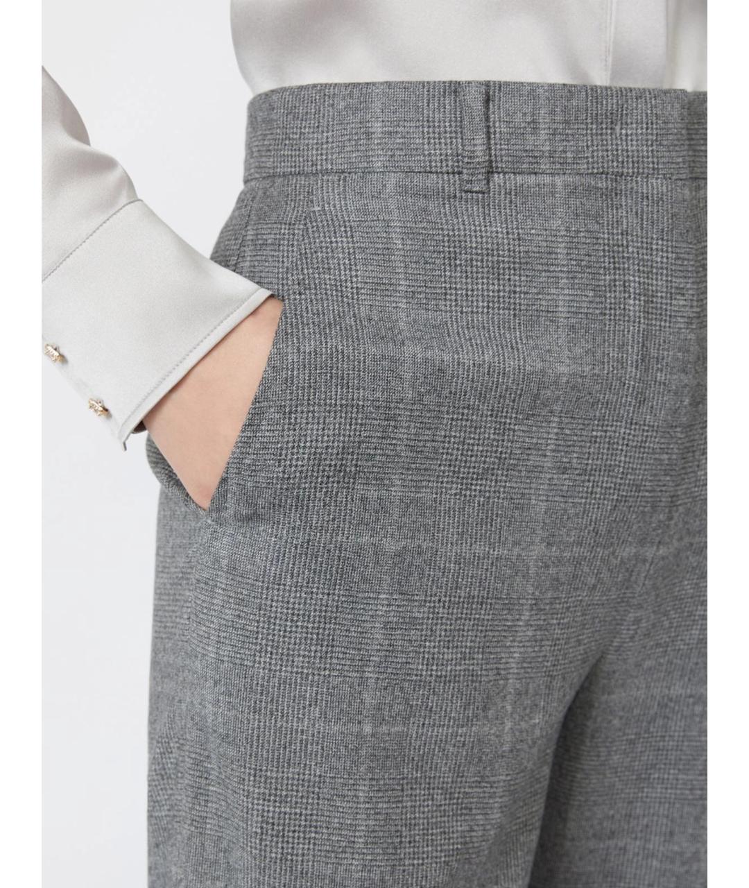 MAX MARA STUDIO Серые шерстяные прямые брюки, фото 5