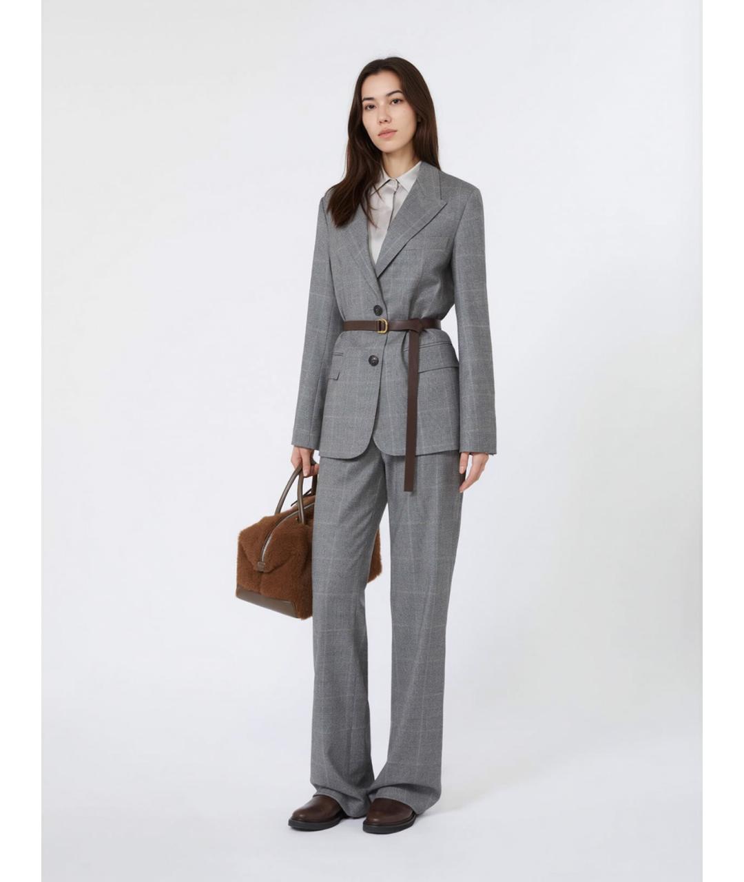 MAX MARA STUDIO Серые шерстяные прямые брюки, фото 2