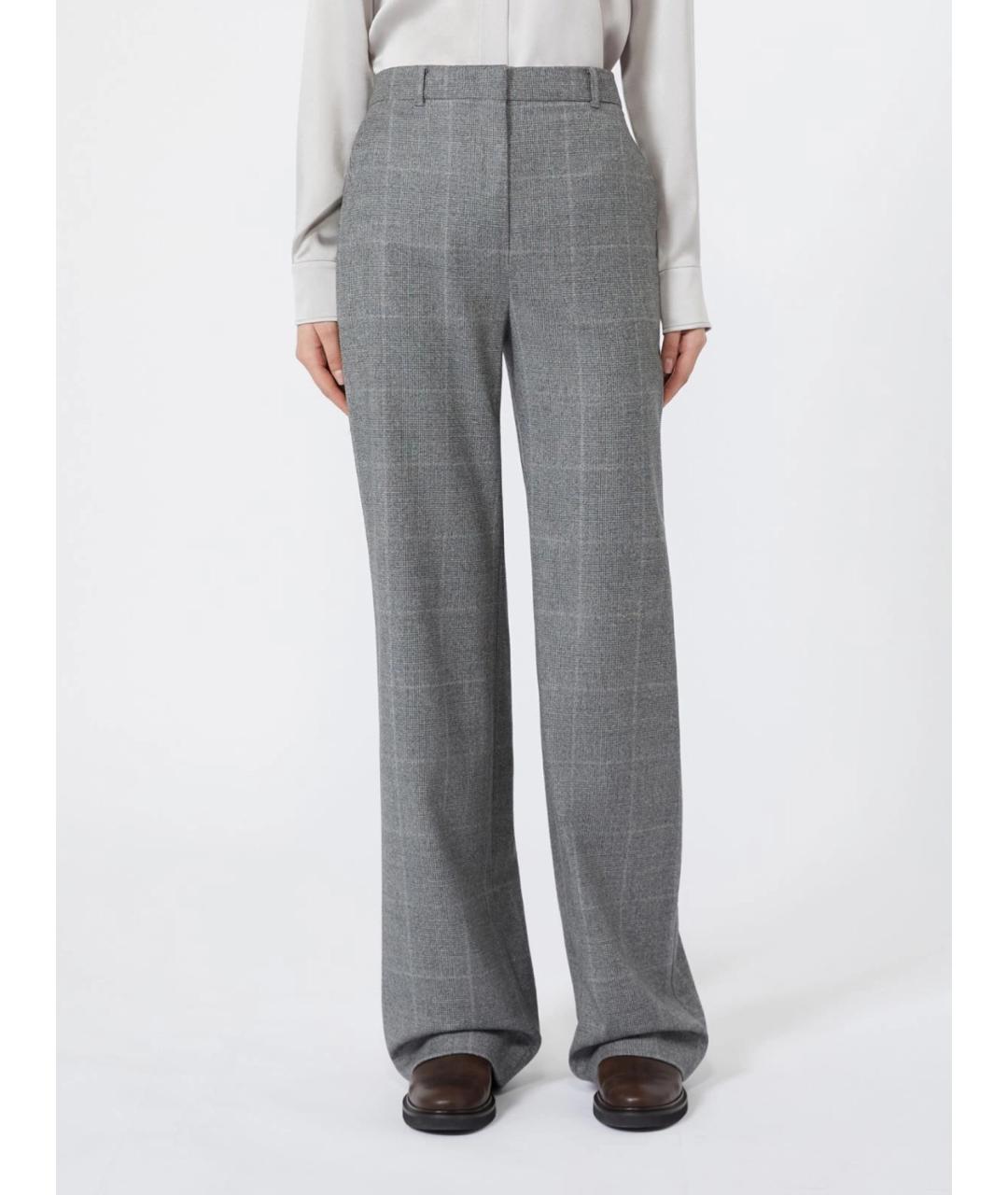 MAX MARA STUDIO Серые шерстяные прямые брюки, фото 3
