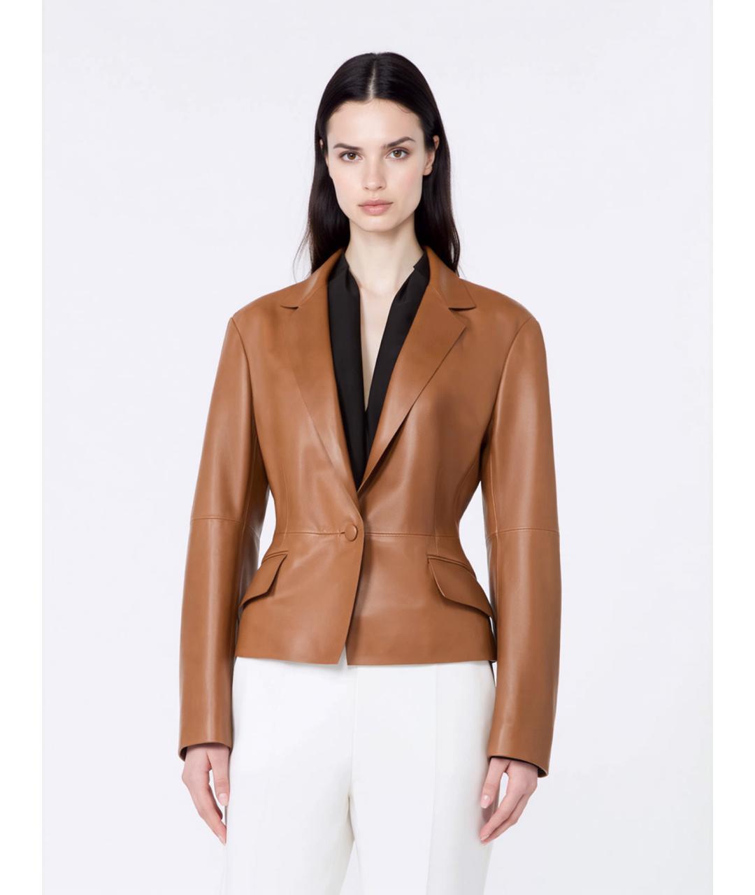 MAX MARA Коричневый кожаный жакет/пиджак, фото 3