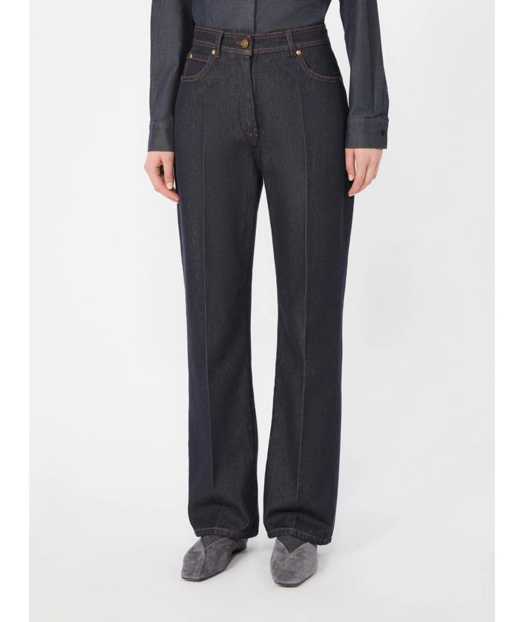 MAX MARA Синие хлопковые прямые брюки, фото 3