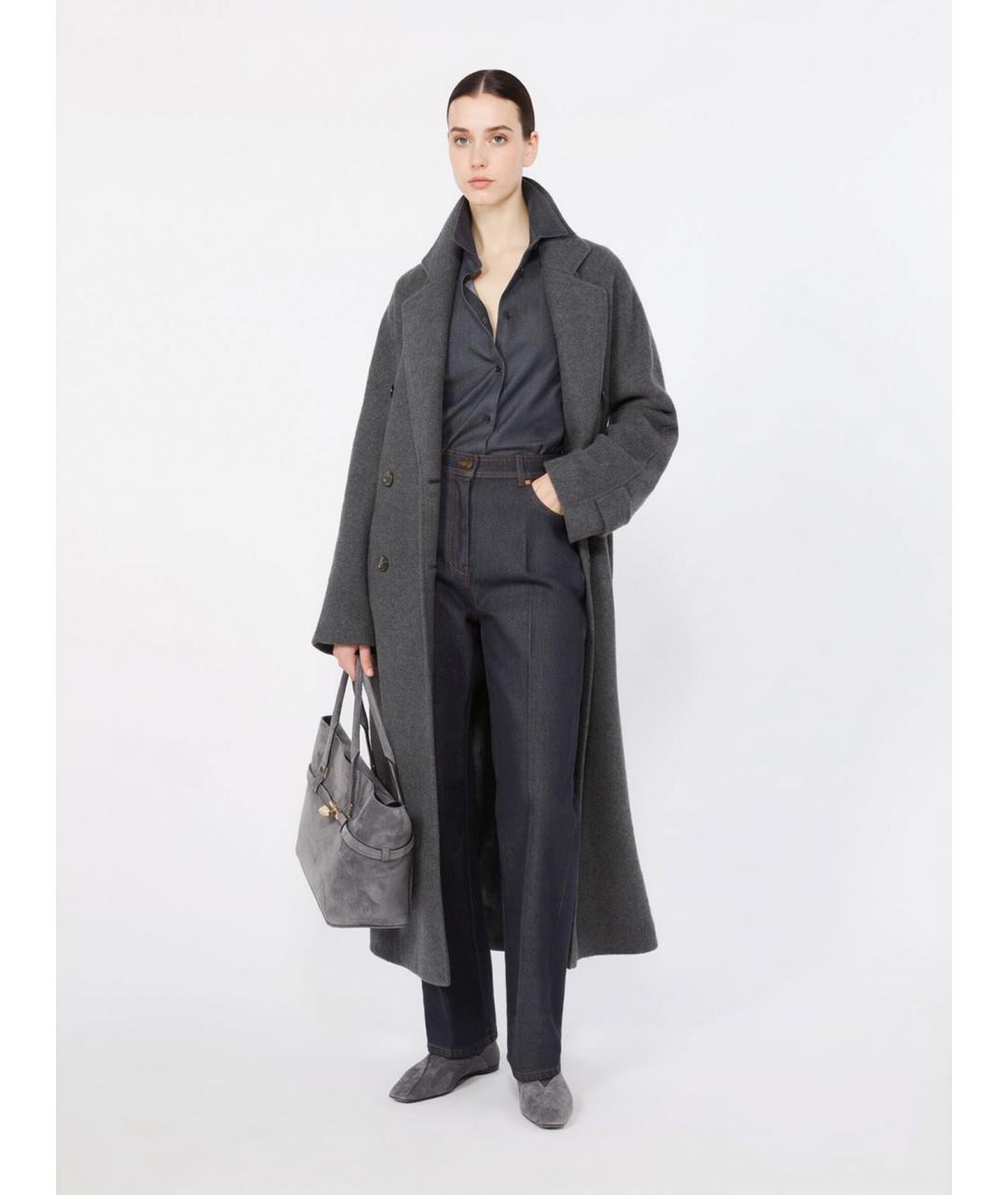 MAX MARA Синие хлопковые прямые брюки, фото 2