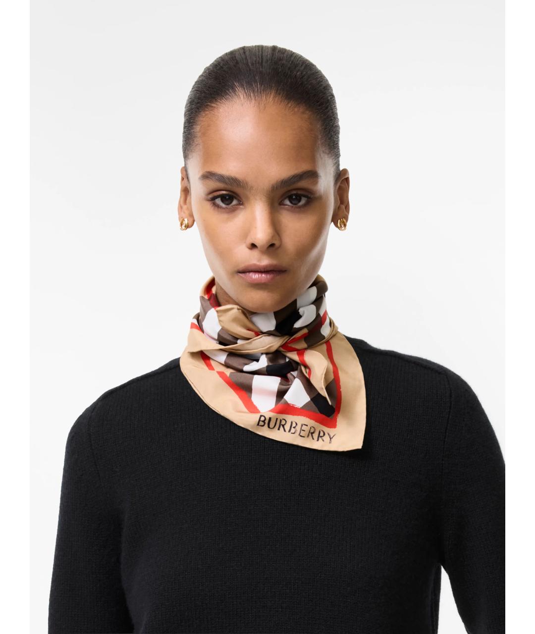 BURBERRY Бежевый шелковый платок, фото 2