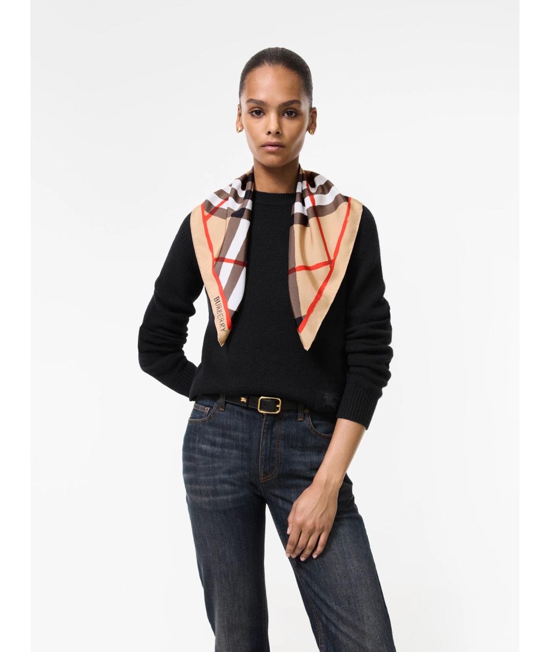 BURBERRY Бежевый шелковый платок, фото 4