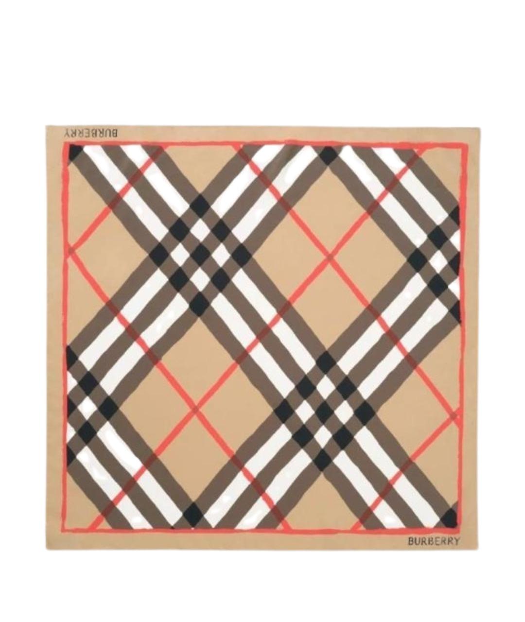 BURBERRY Бежевый шелковый платок, фото 1