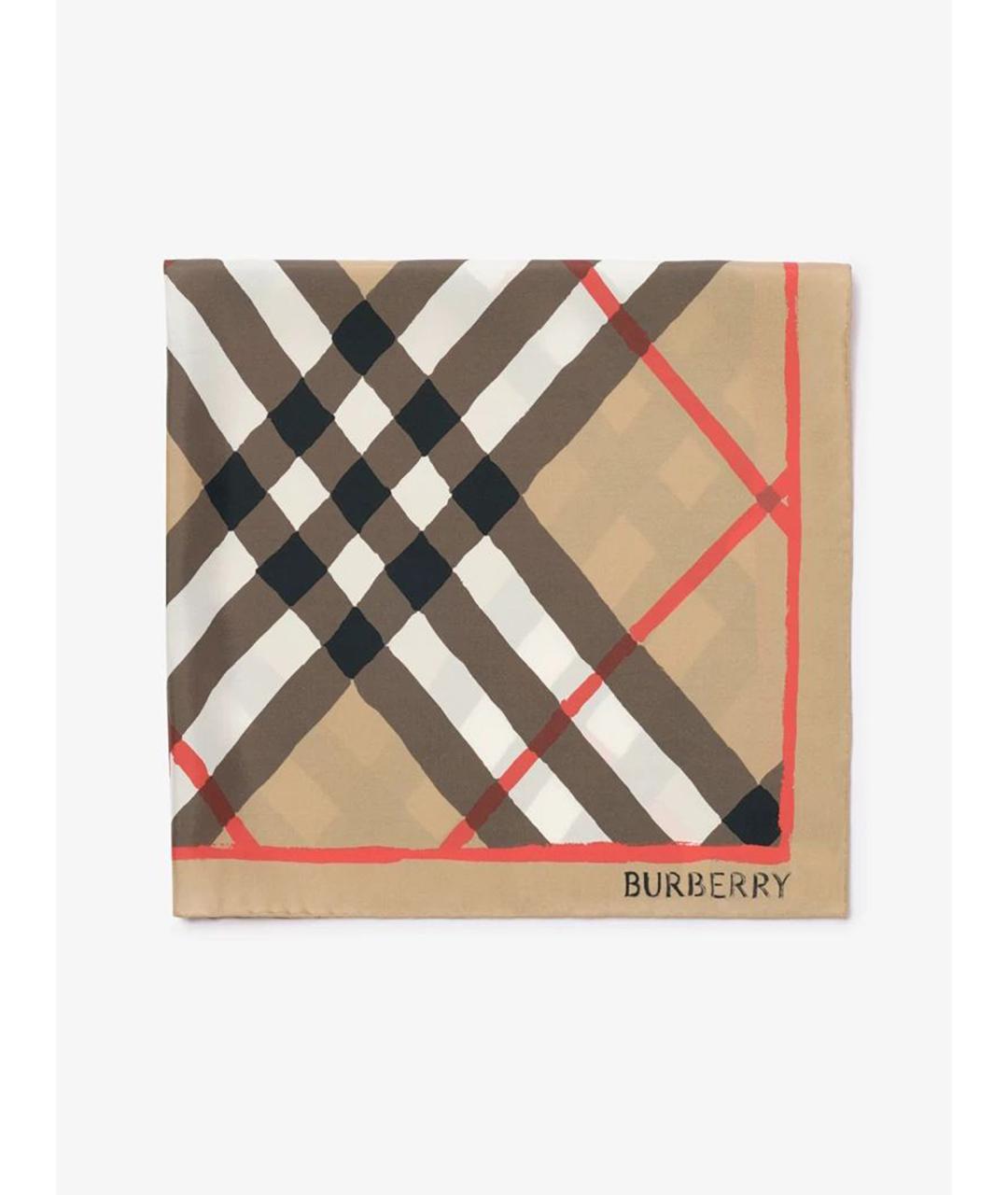 BURBERRY Бежевый шелковый платок, фото 3