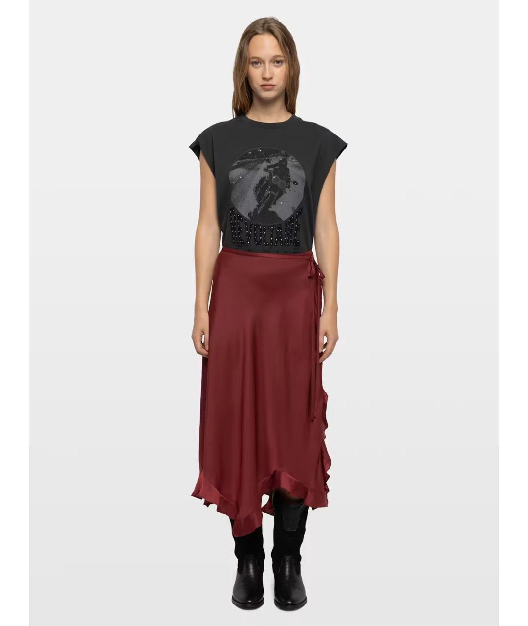 ZADIG & VOLTAIRE Бордовая полиэстеровая юбка миди, фото 3
