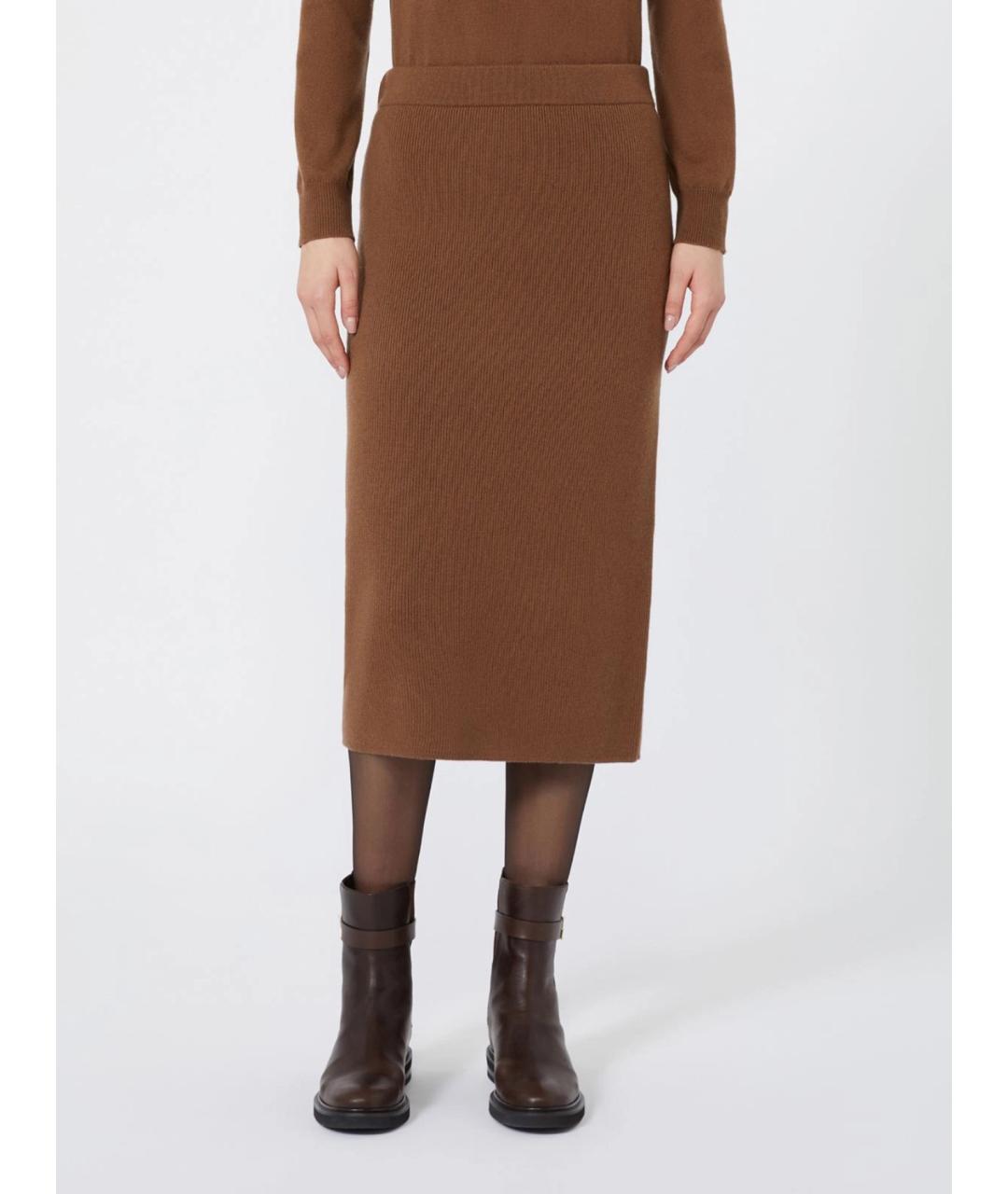 MAX MARA STUDIO Коричневая шерстяная юбка миди, фото 3