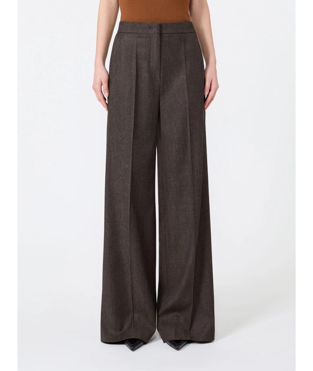 MAX MARA Коричневые шерстяные прямые брюки, фото 3