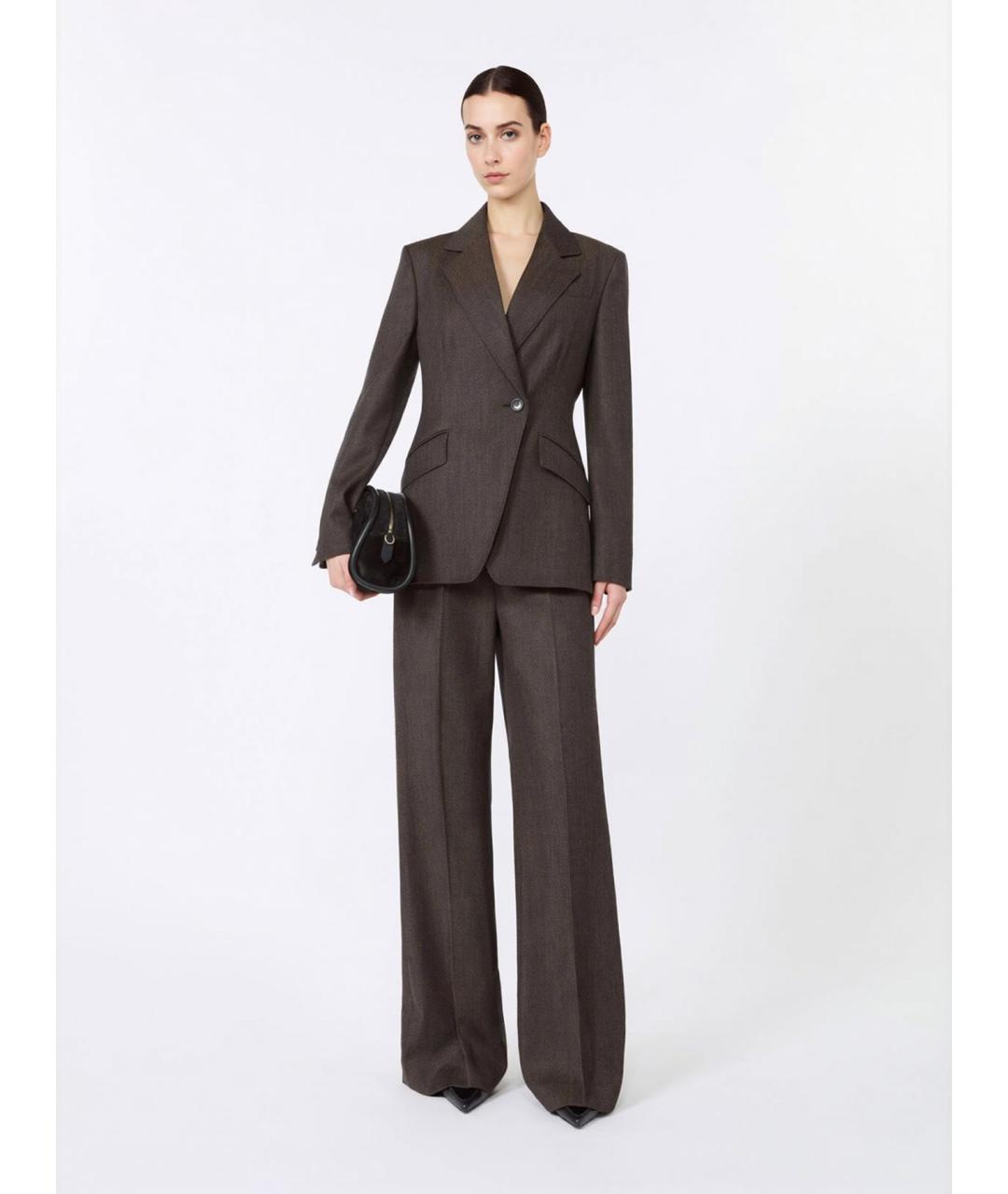 MAX MARA Коричневые шерстяные прямые брюки, фото 2