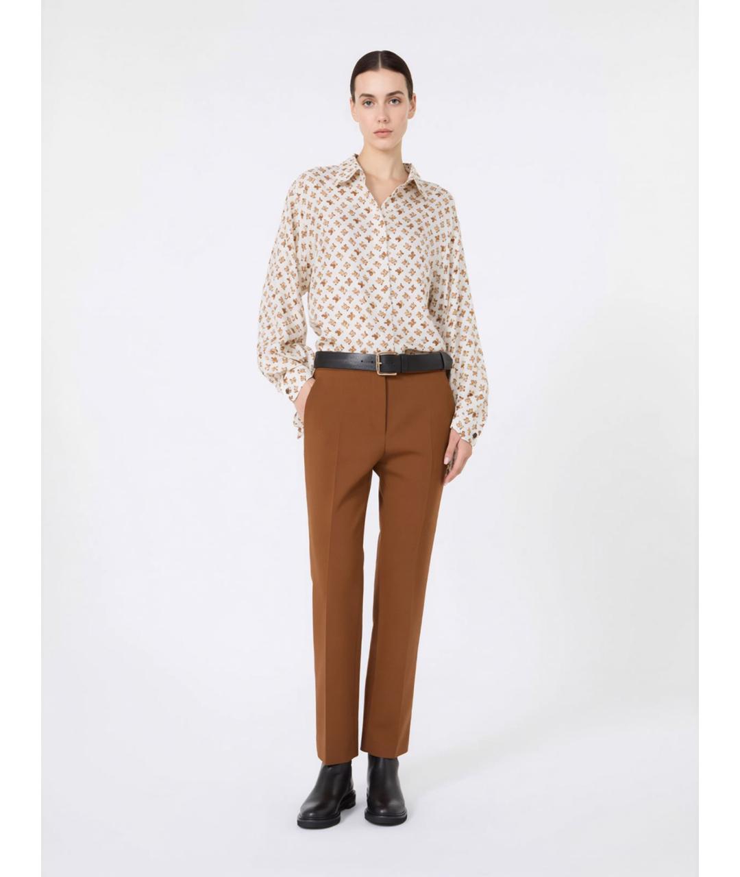 MAX MARA Бежевые шерстяные прямые брюки, фото 2