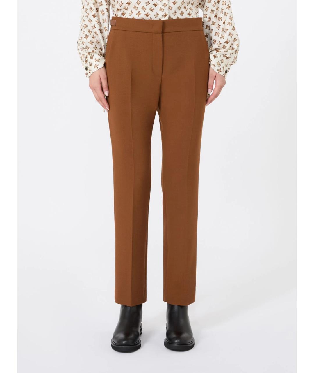 MAX MARA Бежевые шерстяные прямые брюки, фото 3