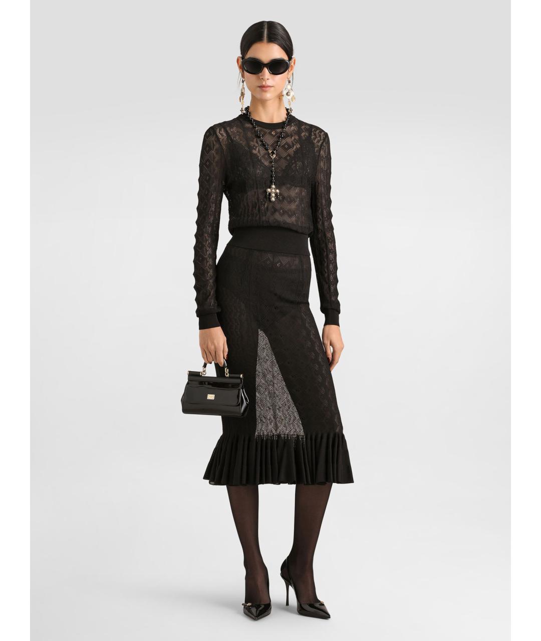 DOLCE&GABBANA Черная вискозная юбка миди, фото 2