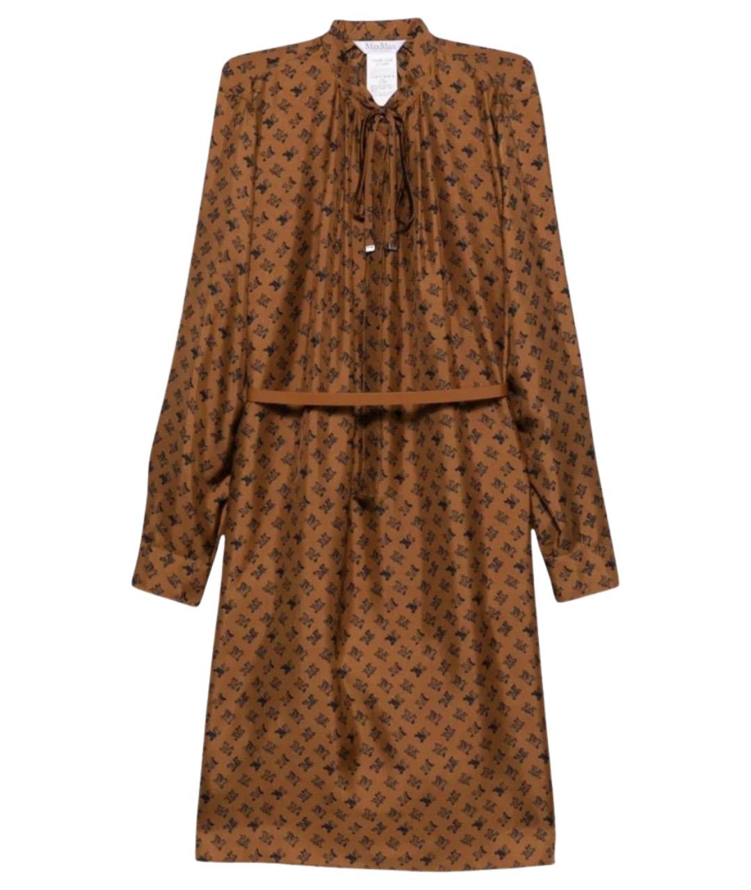 MAX MARA Коричневое шелковое повседневное платье, фото 1
