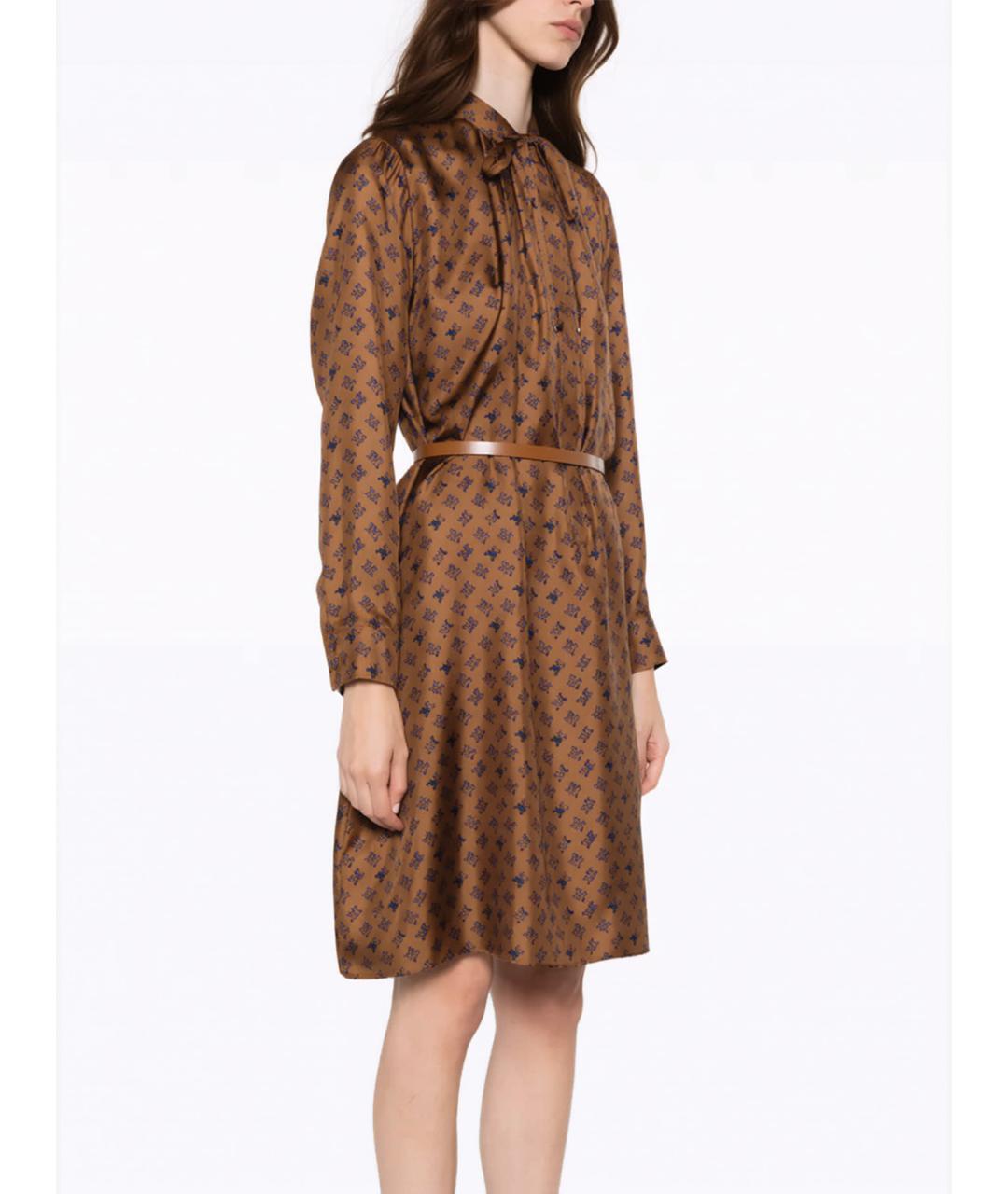 MAX MARA Коричневое шелковое повседневное платье, фото 2