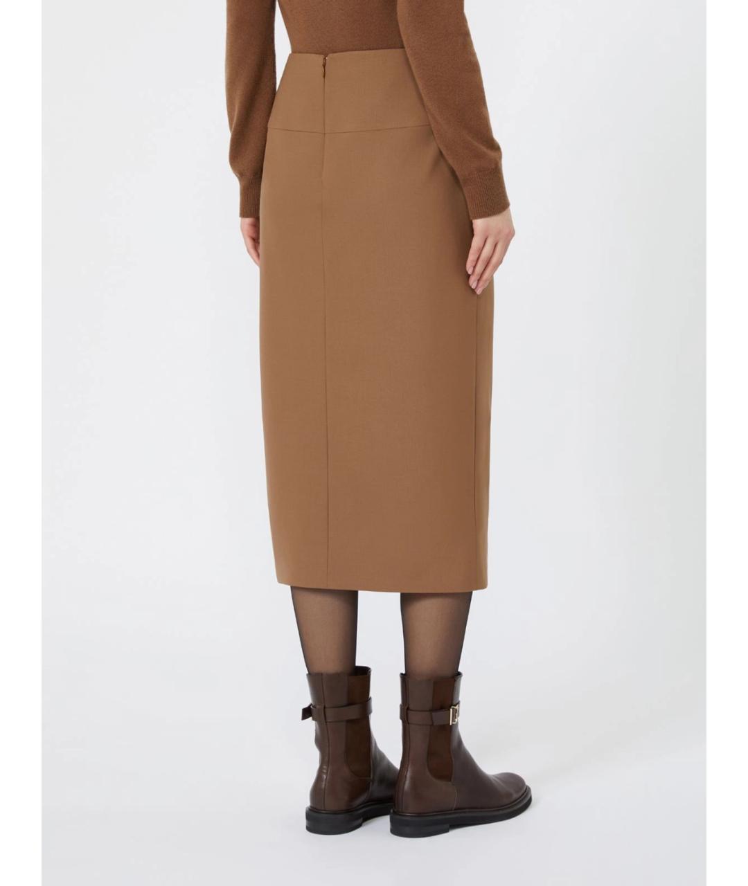 MAX MARA STUDIO Бежевая шерстяная юбка миди, фото 4