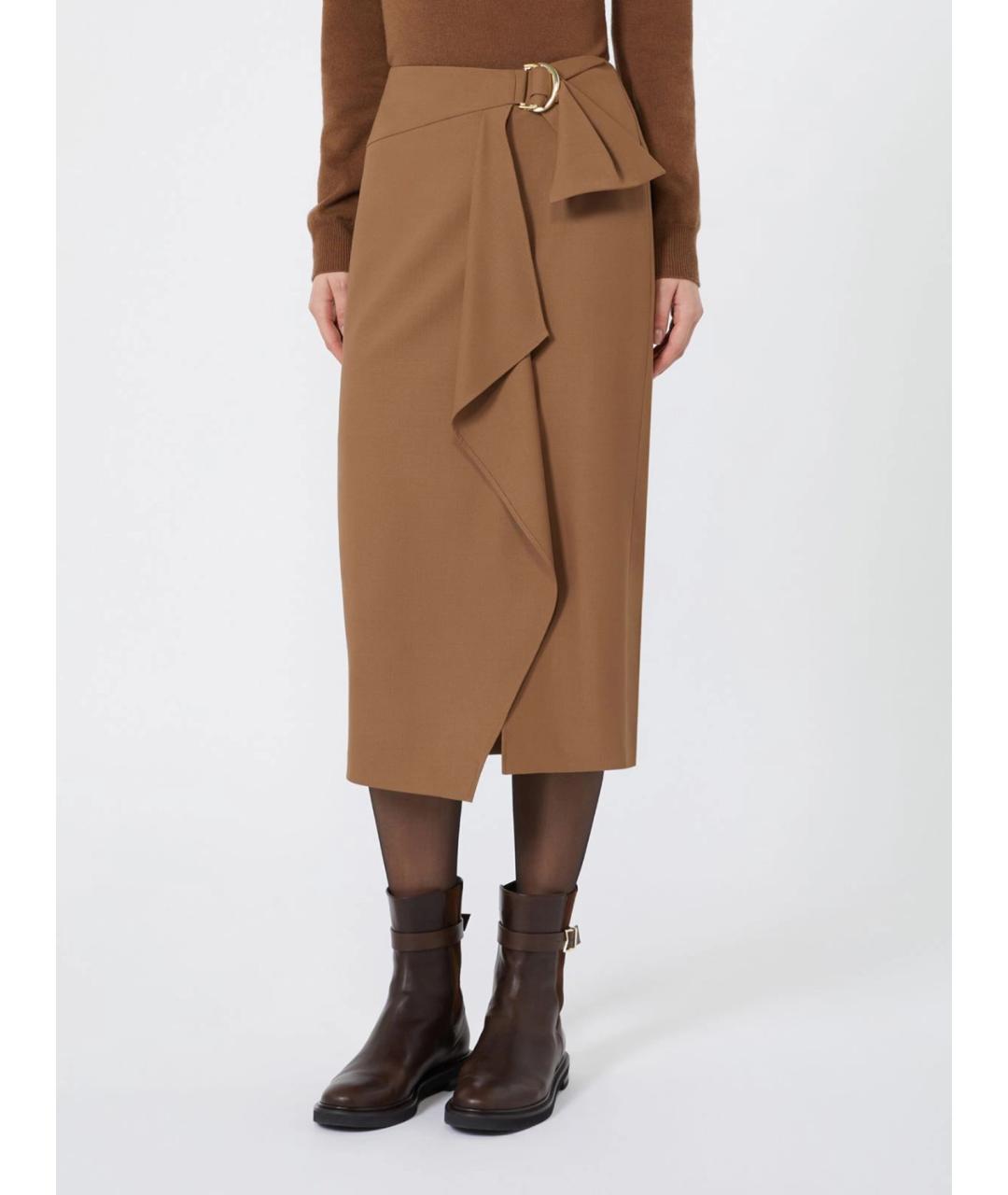 MAX MARA STUDIO Бежевая шерстяная юбка миди, фото 3