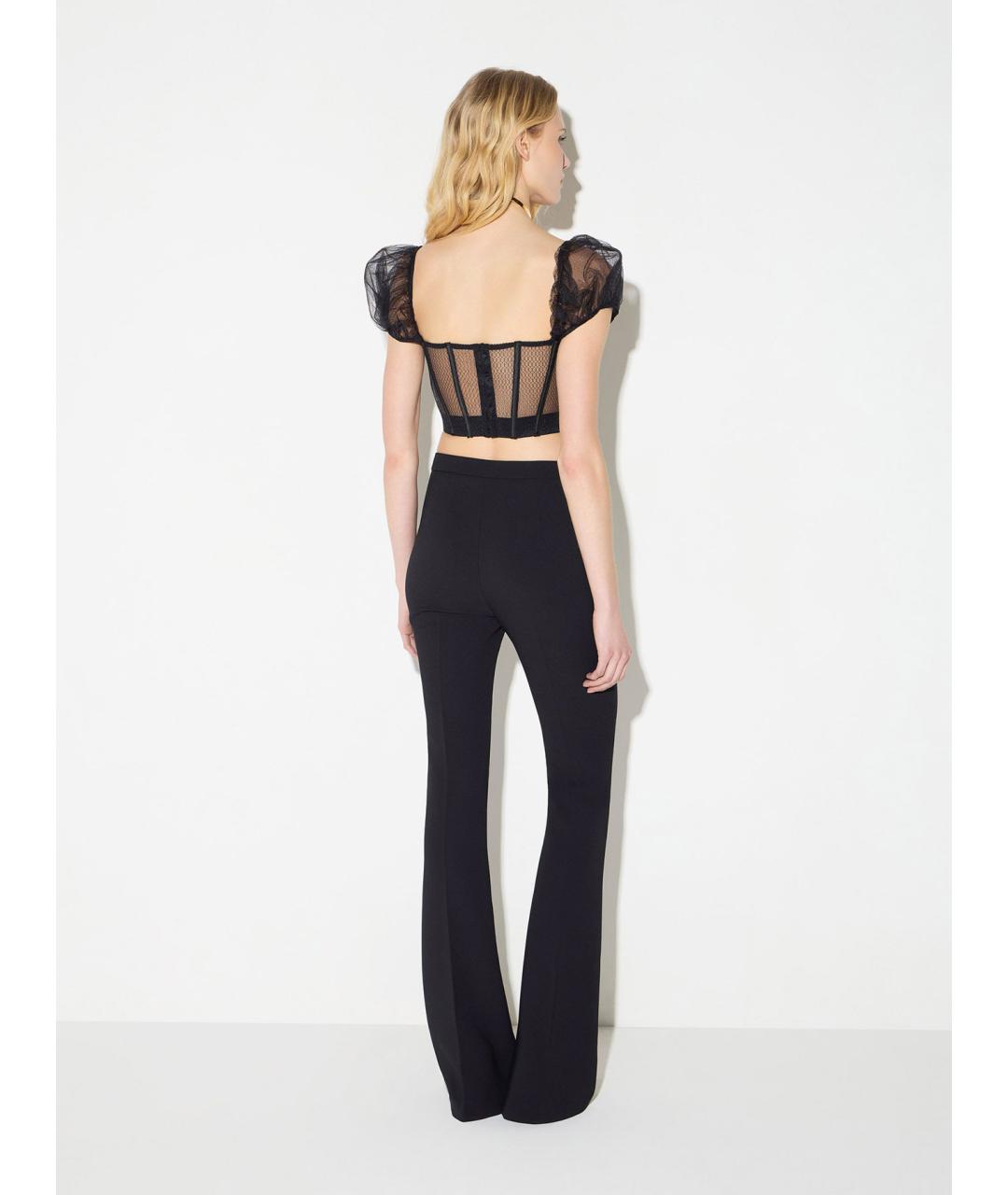 ELISABETTA FRANCHI Черные полиэстеровые прямые брюки, фото 5