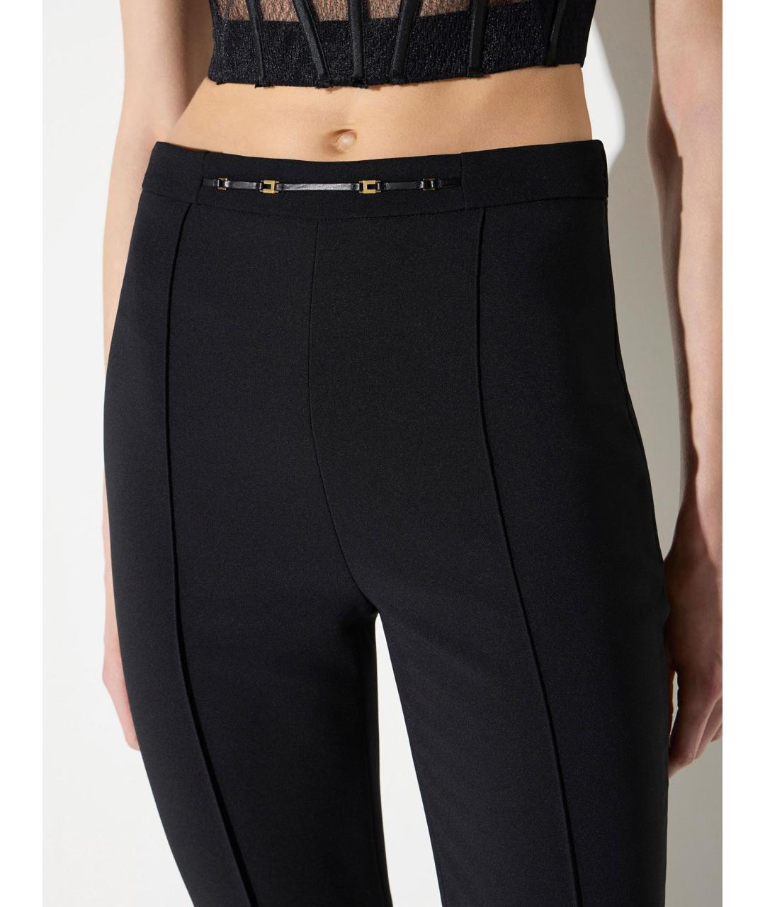 ELISABETTA FRANCHI Черные полиэстеровые прямые брюки, фото 4