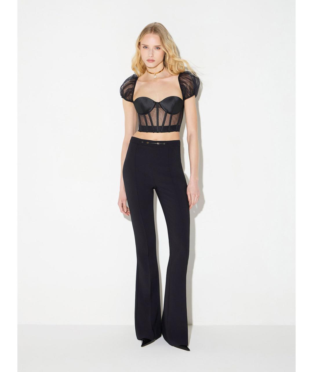 ELISABETTA FRANCHI Черные полиэстеровые прямые брюки, фото 2