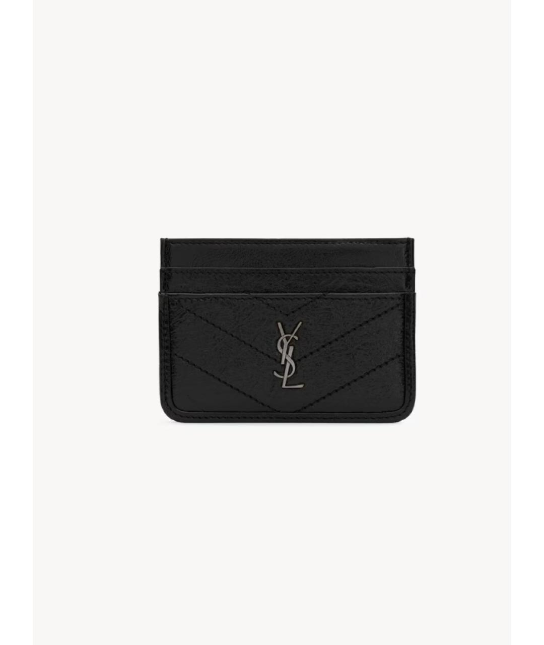 SAINT LAURENT Черный кожаный кардхолдер, фото 3