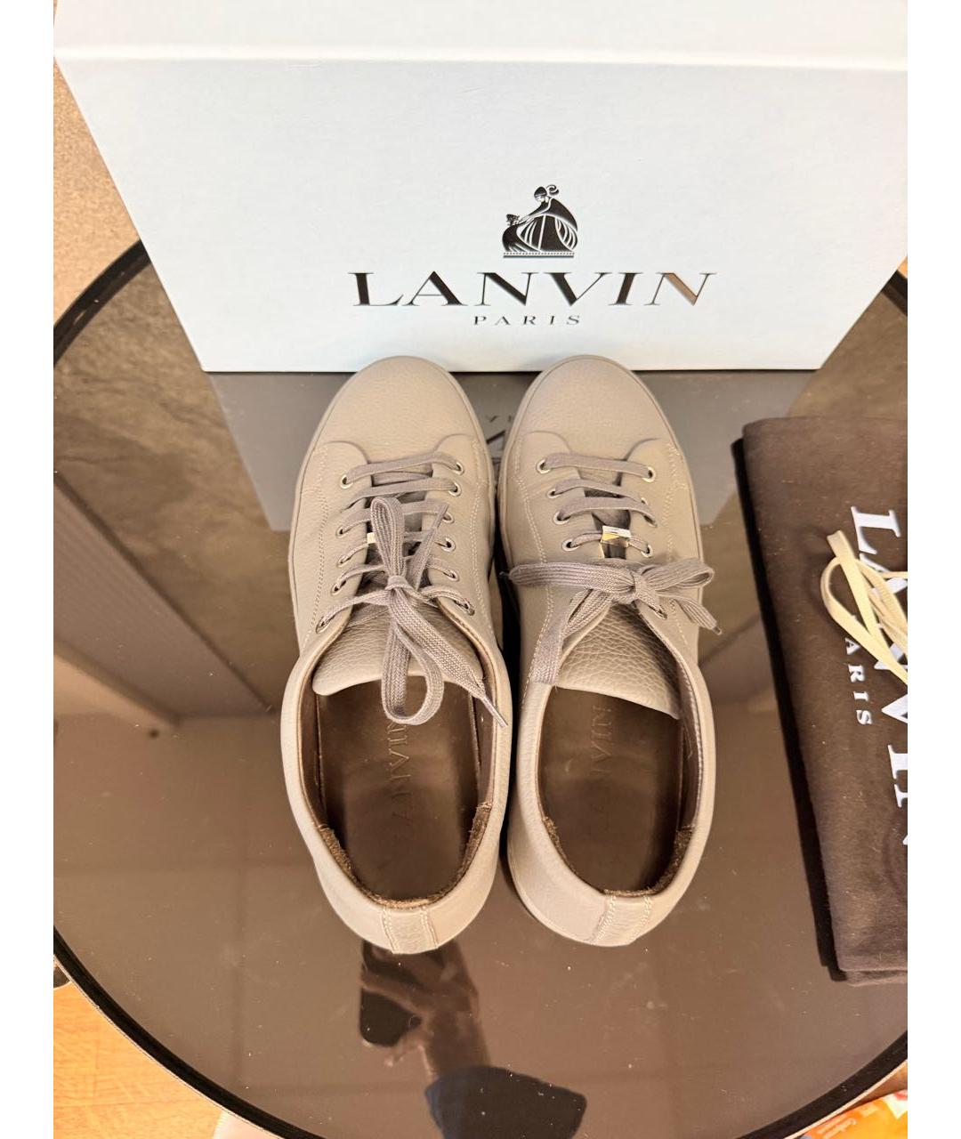 LANVIN Серые кожаные низкие кроссовки / кеды, фото 3
