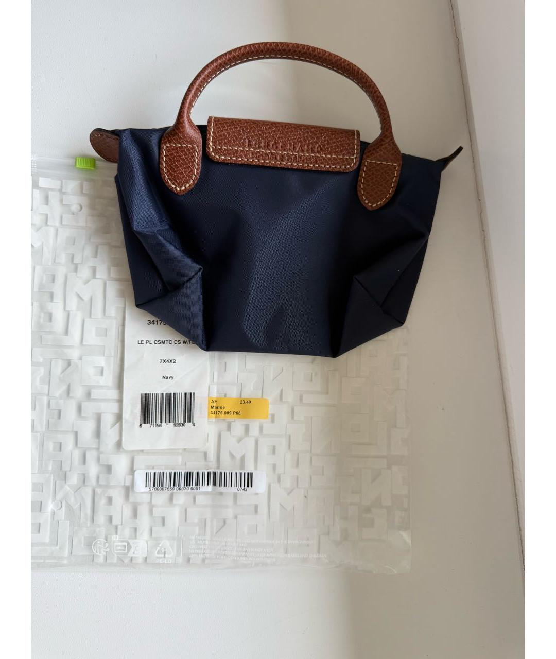 LONGCHAMP Темно-синяя сумка с короткими ручками из канвы, фото 4