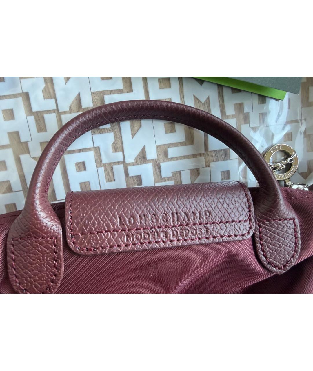 LONGCHAMP Бордовая сумка с короткими ручками из канвы, фото 5