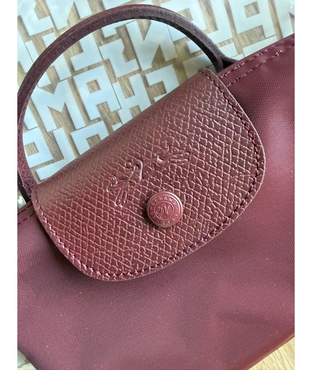 LONGCHAMP Бордовая сумка с короткими ручками из канвы, фото 6