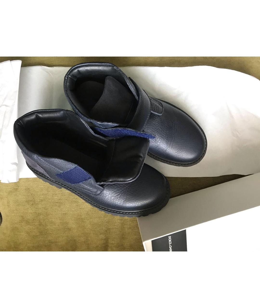 DOLCE&GABBANA Темно-синие кожаные ботинки, фото 4