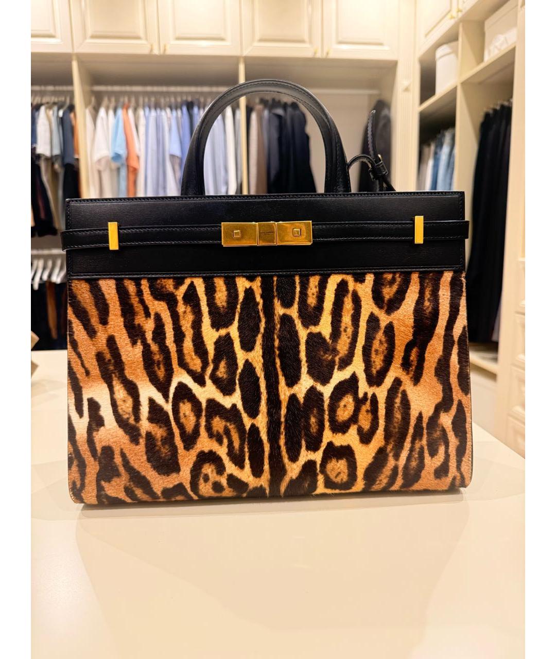 SAINT LAURENT Коричневая кожаная сумка с короткими ручками, фото 7