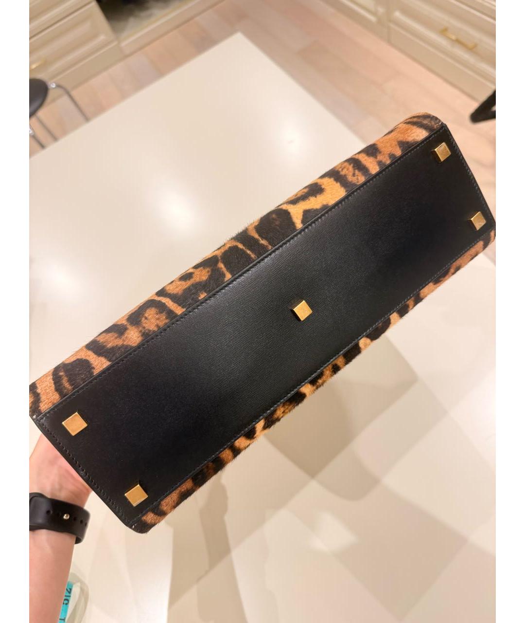 SAINT LAURENT Коричневая кожаная сумка с короткими ручками, фото 3