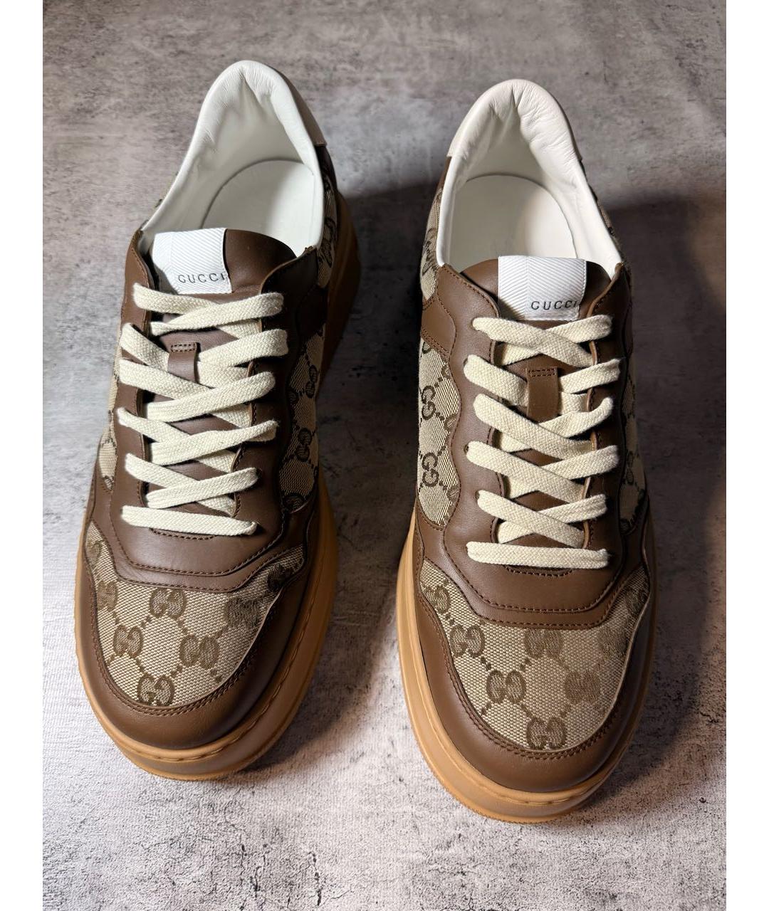 GUCCI Коричневые кожаные низкие кроссовки / кеды, фото 2