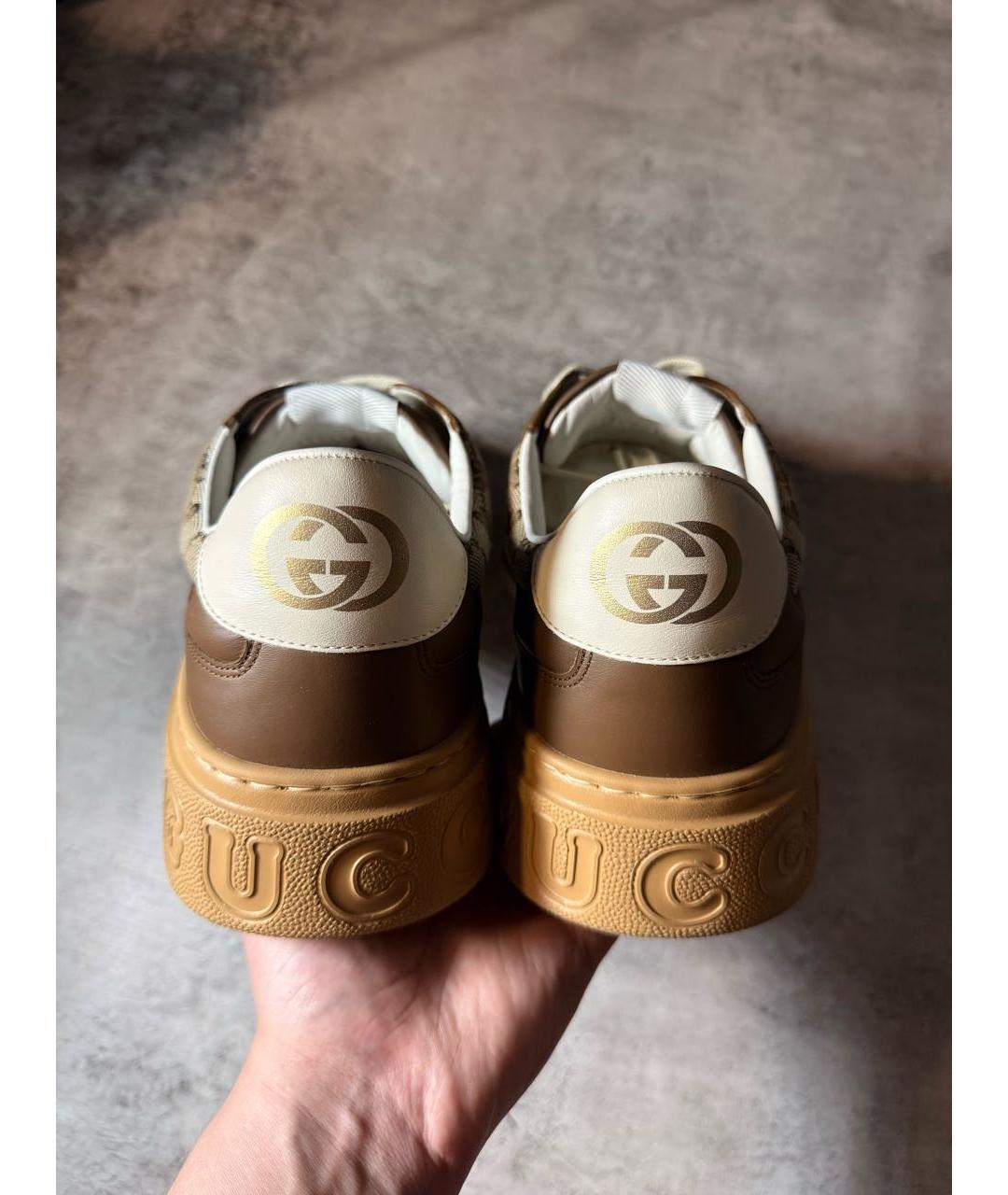 GUCCI Коричневые кожаные низкие кроссовки / кеды, фото 4