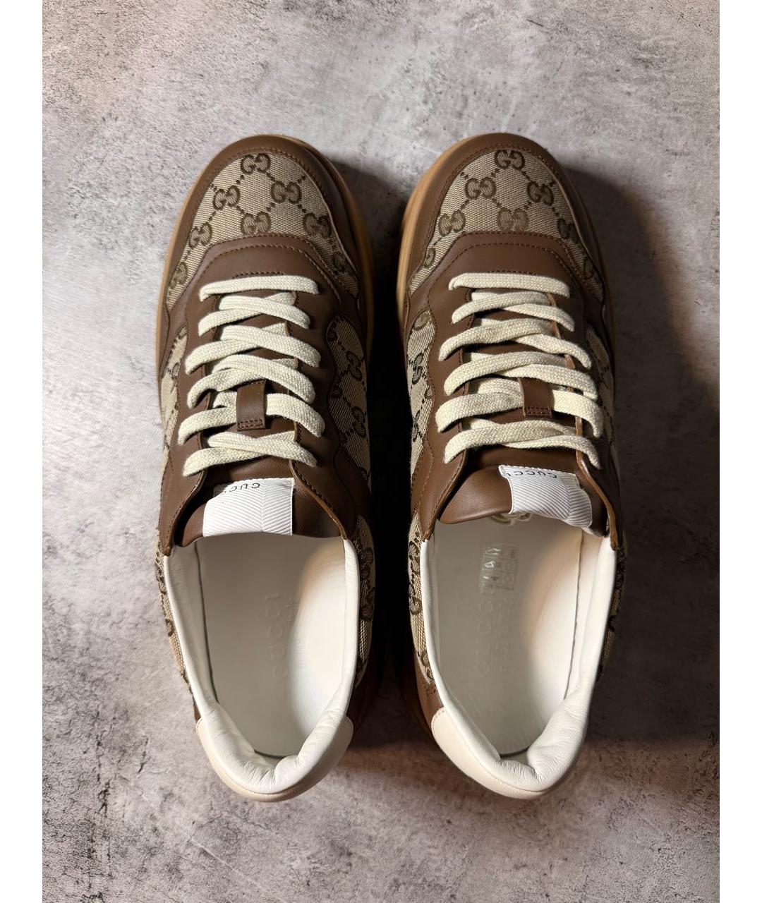 GUCCI Коричневые кожаные низкие кроссовки / кеды, фото 3