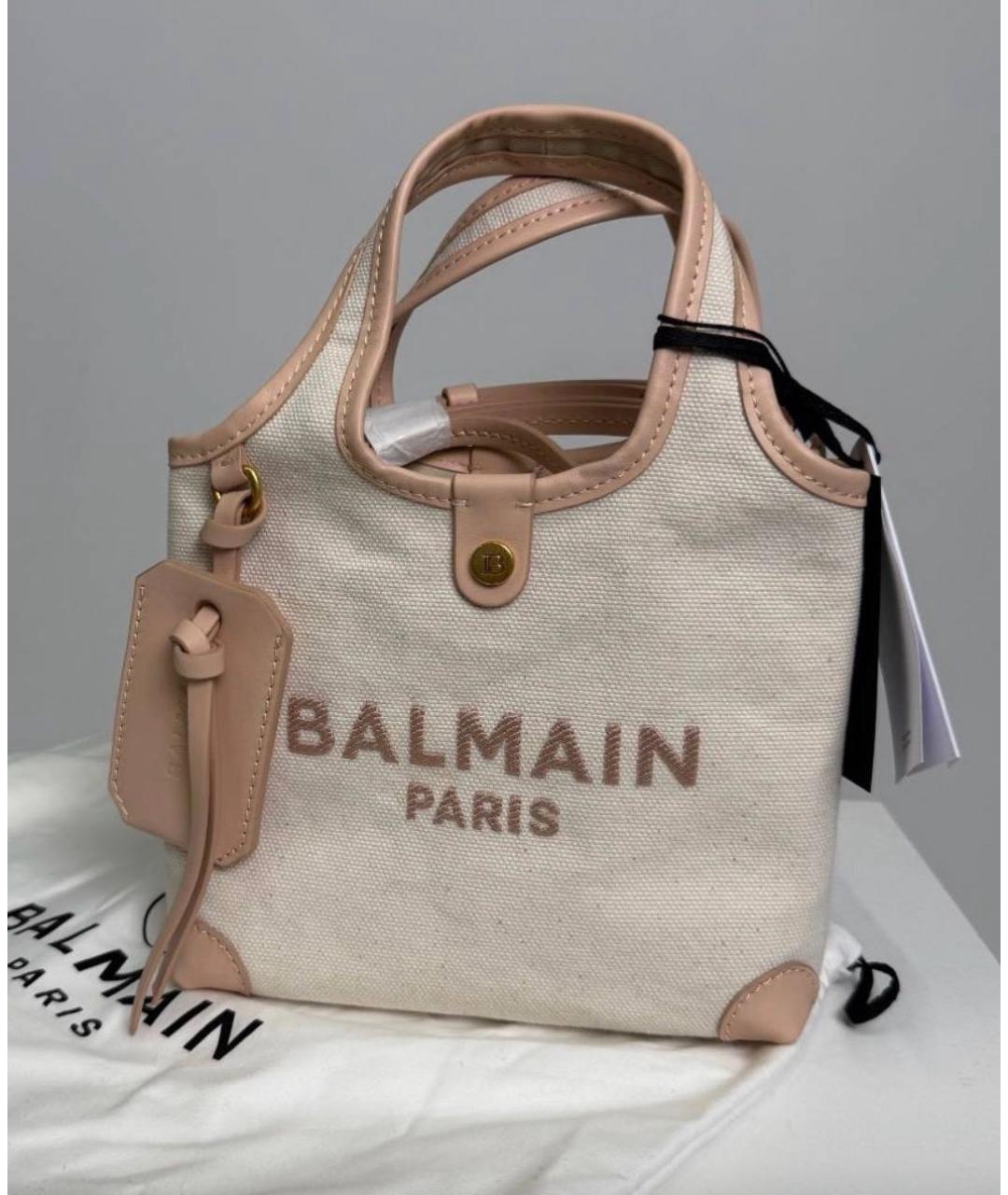 BALMAIN Бежевая тканевая сумка с короткими ручками, фото 5