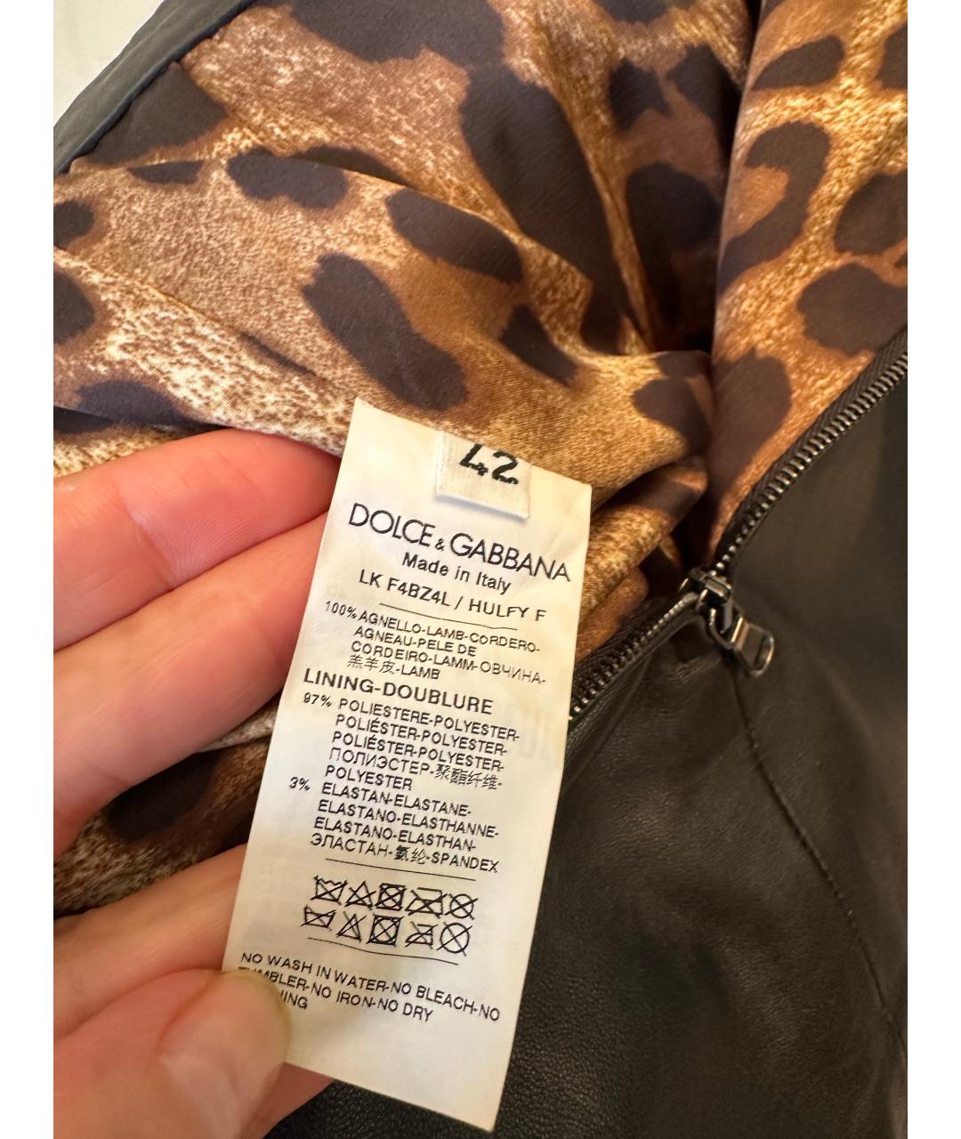 DOLCE&GABBANA Черная кожаная юбка мини, фото 3