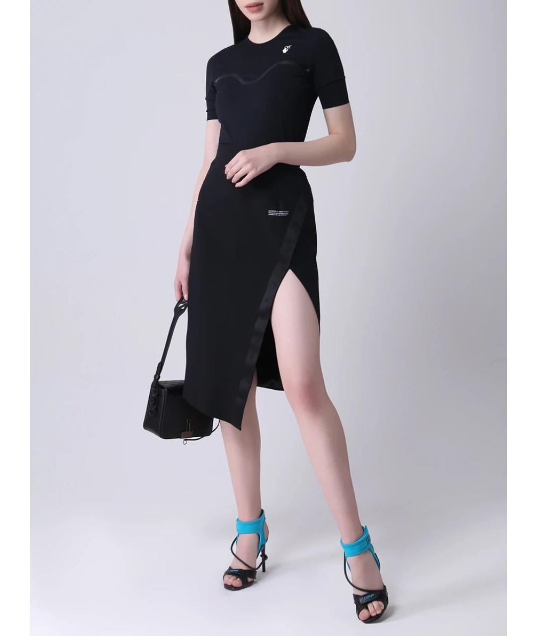OFF-WHITE Черная вискозная юбка миди, фото 5