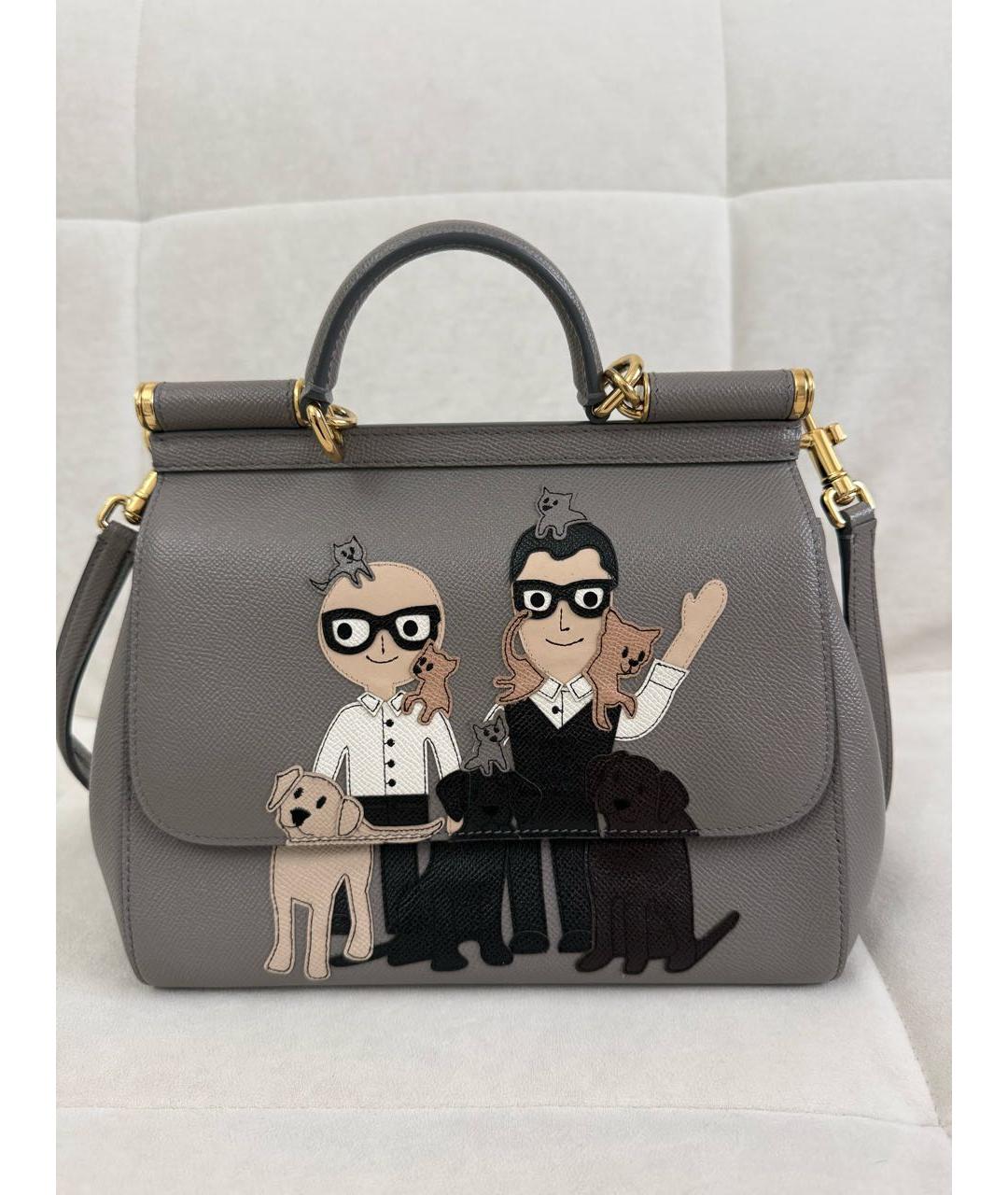 DOLCE&GABBANA Серая кожаная сумка с короткими ручками, фото 9
