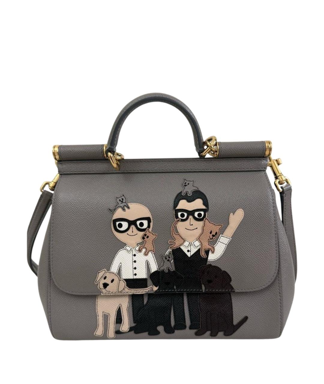 DOLCE&GABBANA Серая кожаная сумка с короткими ручками, фото 1