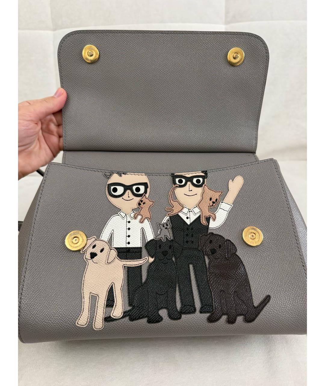 DOLCE&GABBANA Серая кожаная сумка с короткими ручками, фото 8