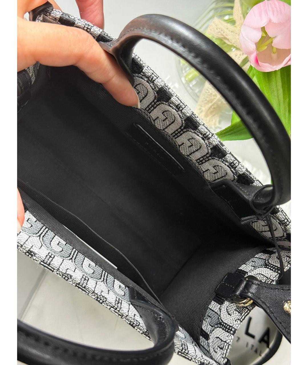 FURLA Антрацитовая жаккардовая сумка с короткими ручками, фото 3