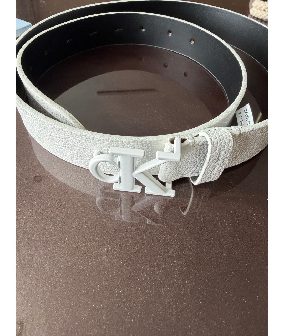 CALVIN KLEIN Белый кожаный ремень, фото 3