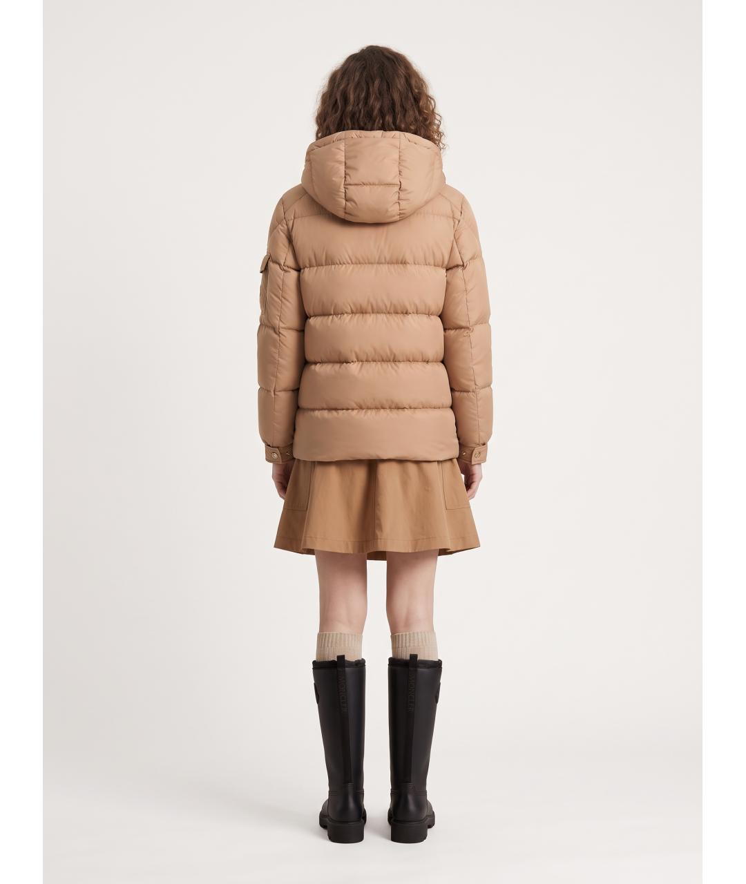 MONCLER Бежевый полиэстеровый пуховик, фото 4