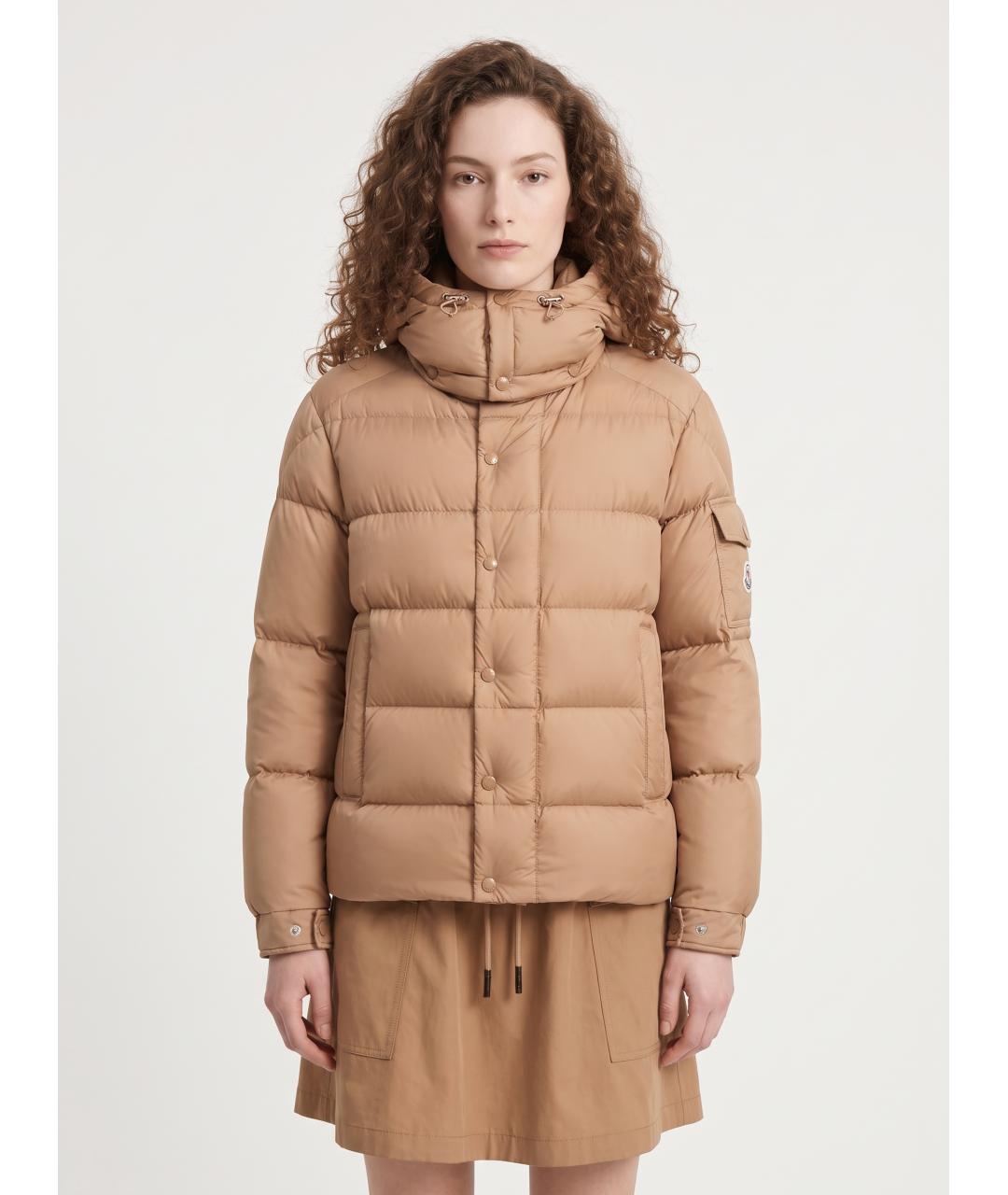 MONCLER Бежевый полиэстеровый пуховик, фото 2