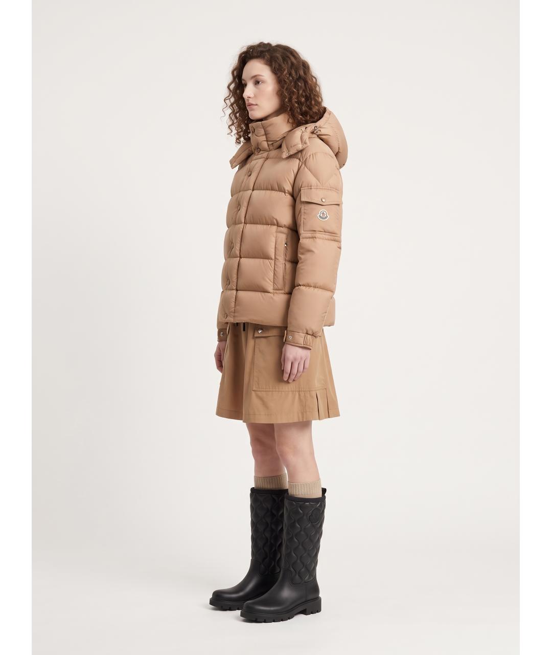 MONCLER Бежевый полиэстеровый пуховик, фото 3