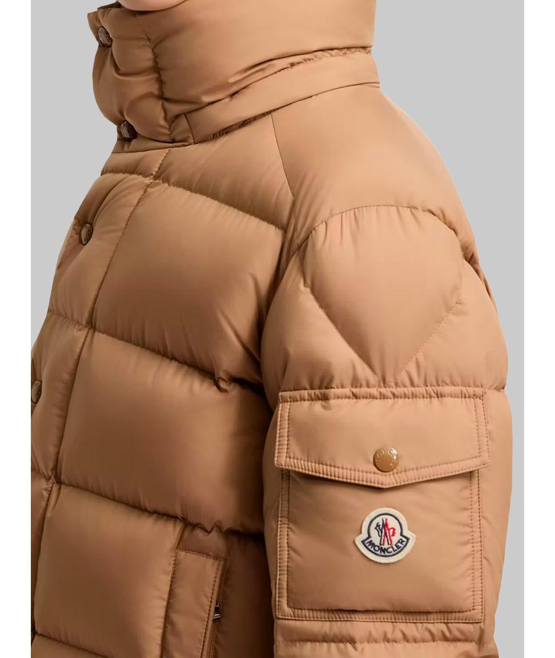MONCLER Бежевый полиэстеровый пуховик, фото 5