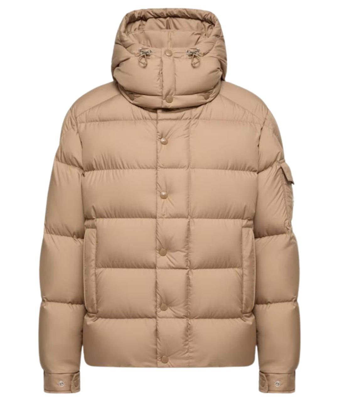 MONCLER Бежевый полиэстеровый пуховик, фото 1